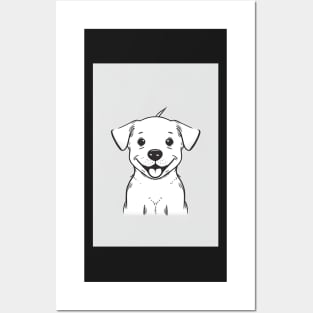 Cute Dog Black and White Drawing Illustration Posters and Art